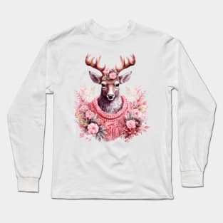 Pink Christmas Deer Long Sleeve T-Shirt